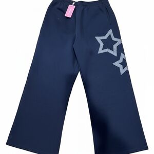 Navy Wide-Leg Pants with Star Design